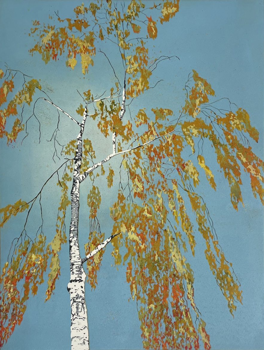 Linocut Birch Tree by C Staunton