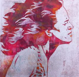 Woman's profile, red monochrome